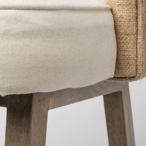 Monmouth 24.25" Seat Height Cream/Beige Fabric Seat Brown Wood Frame Counter Stool