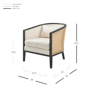 Tillman Fabric Accent Arm Chair w/ Rattan Black Frame, Shortbread/Natural