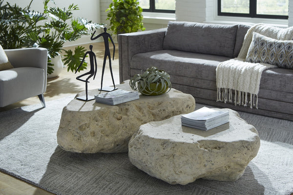 Cast Boulder Coffee Table, Roman Stone, Smallall
