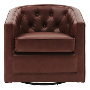 Walsh Top Grain Leather Swivel Arm Chair In Garrett Brown