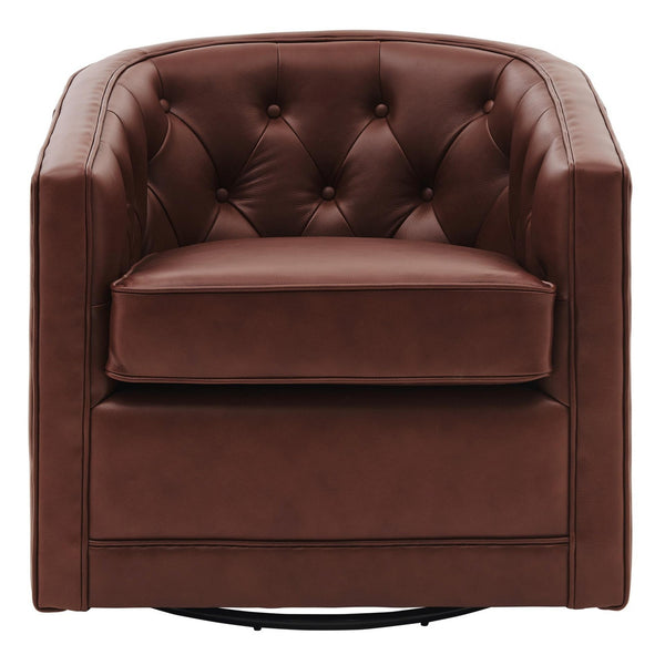 Walsh Top Grain Leather Swivel Arm Chair In Garrett Brown