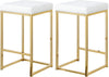 Pearl Stool In White Faux Leather and Gold