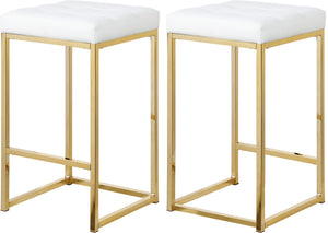 Pearl Stool In White Faux Leather and Gold