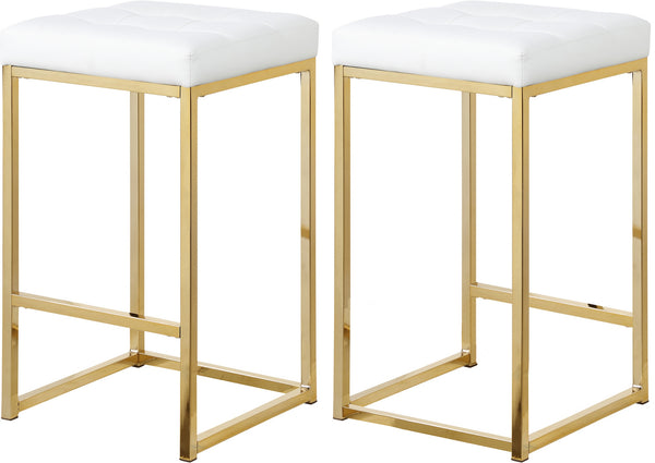 Pearl Stool In White Faux Leather and Gold