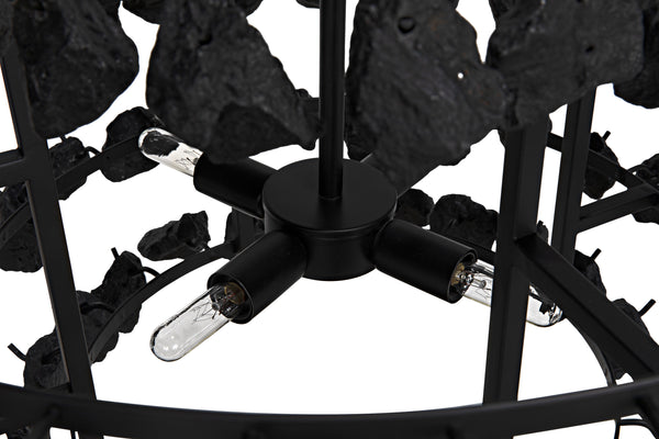 Vulcan Chandelier, Black Steel with Black Glass