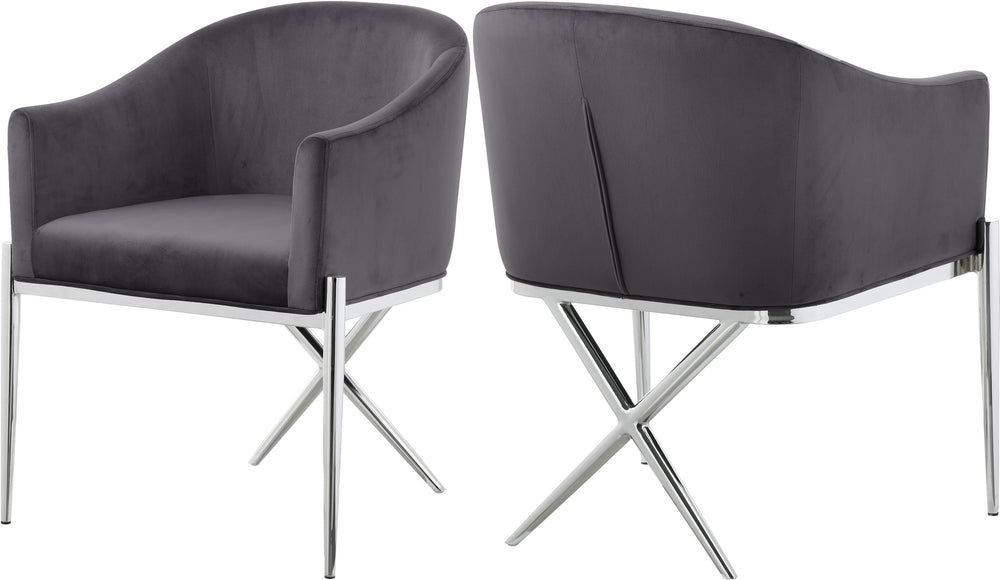 Doris Dining Chair In Grey Velvet and Chrome