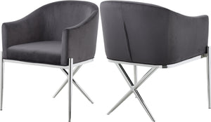 Doris Dining Chair In Grey Velvet and Chrome