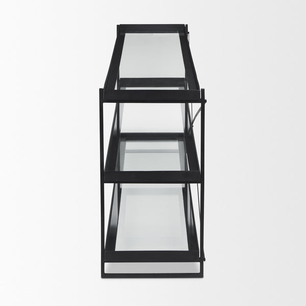 Trey 72.0"L x 16.0"W x 30.0"H Black Metal W/Glass Console Table