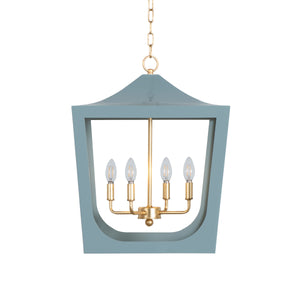 MODERN PAGODA LANTERN WITH FOUR LIGHT GOLD LEAF CLUSTER, BODY IN GOLD LEAF