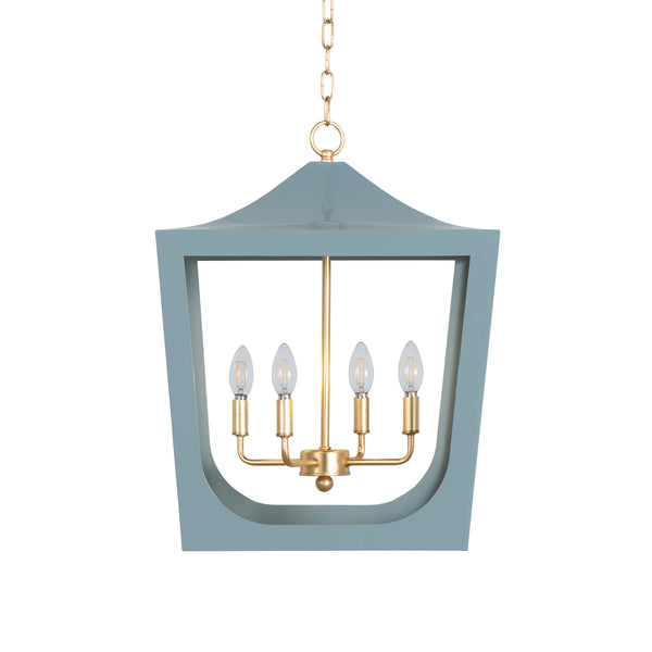 MODERN PAGODA LANTERN WITH FOUR LIGHT GOLD LEAF CLUSTER, BODY IN GOLD LEAF