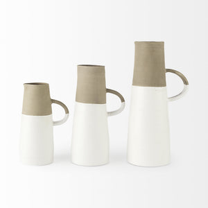 Garand Small 13H Two-Toned White Natural Ceramic Jug