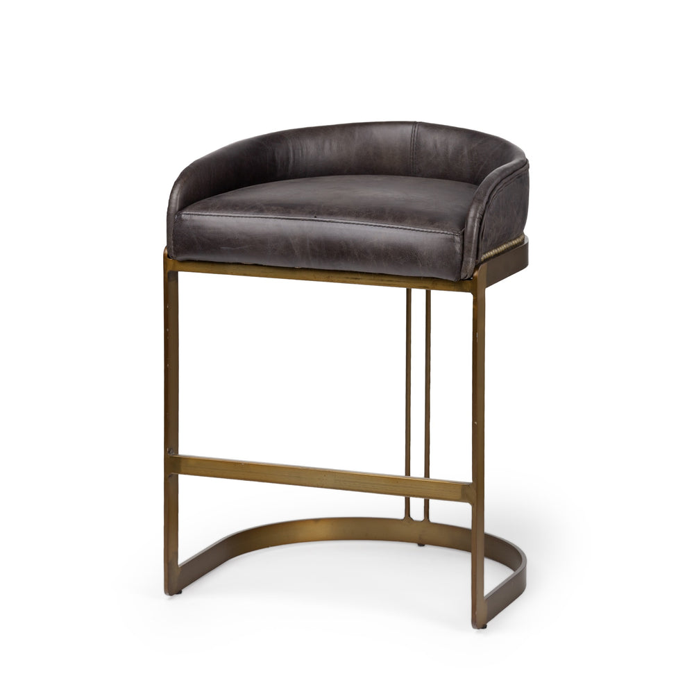 Hollyfield 29" Total Height Black Leather Seat Gold Metal Base Stool