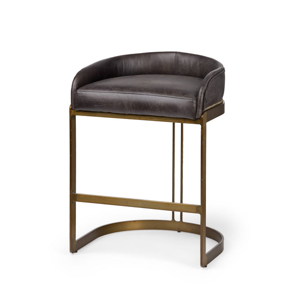 Hollyfield 29" Total Height Black Leather Seat Gold Metal Base Stool