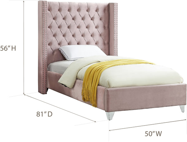 Isabel Twin Bed In Pink Velvet
