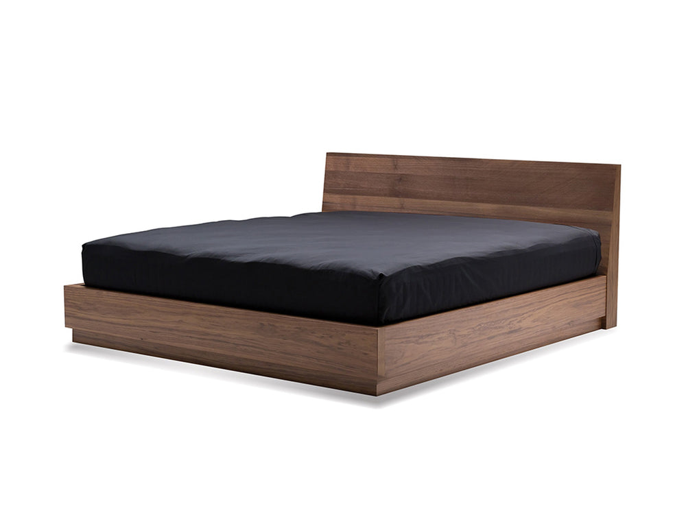 Della Storage King Bed in natural walnut with wood slats