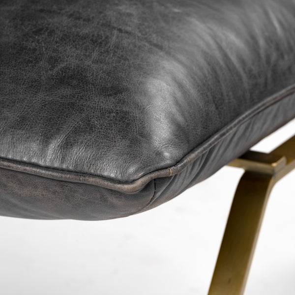 Flavelle II Black Leather Cushion Seat and Solid Iron Base Accent Chair
