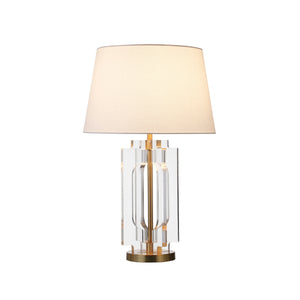 STACKED ACRYLIC SQUARE TABLE LAMP WITH ANTIQUE BRASS PARTS