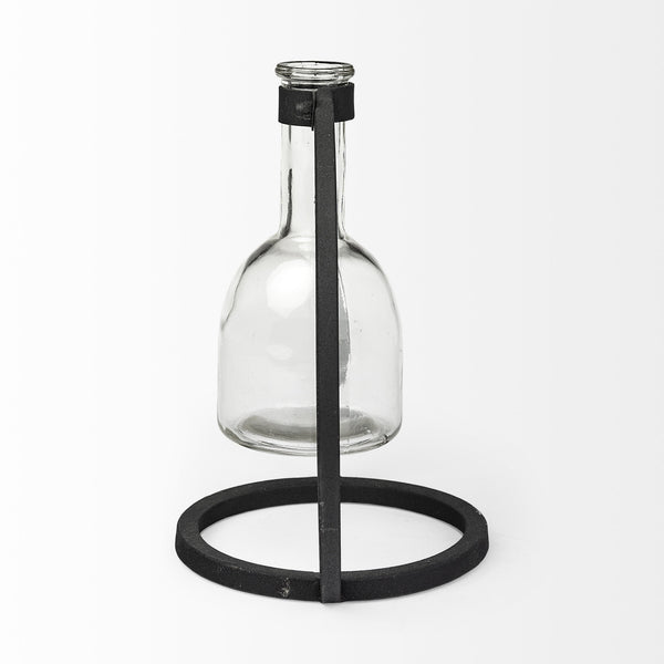 Monica I Short Black Metal Glass Bottle Vase