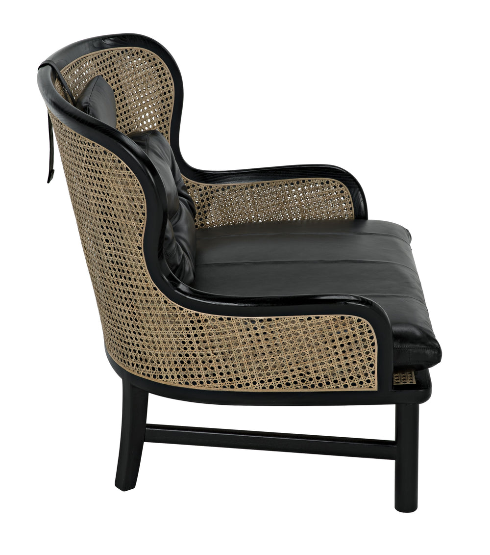 Marabu Sungkai/Mindi Chair in Charcoal Black with Black Leather and Caning