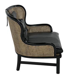 Marabu Sungkai/Mindi Chair in Charcoal Black with Black Leather and Caning