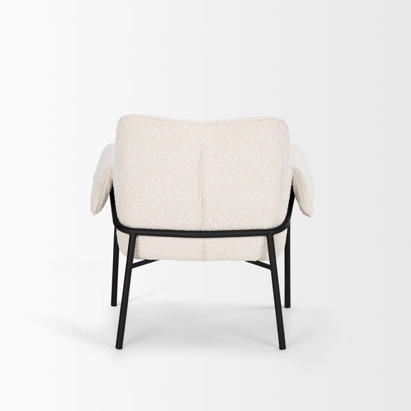 Brently Accent Chair w/ Cream Boucle Fabric & Matte Black Metal Legs