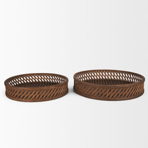 Thala Medium Brown Round Wicker Tray (Set of 2)