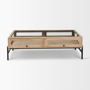 Arelius 42"L Rectangular Light Brown Wood w/ Black Metal Base Display Coffee Table