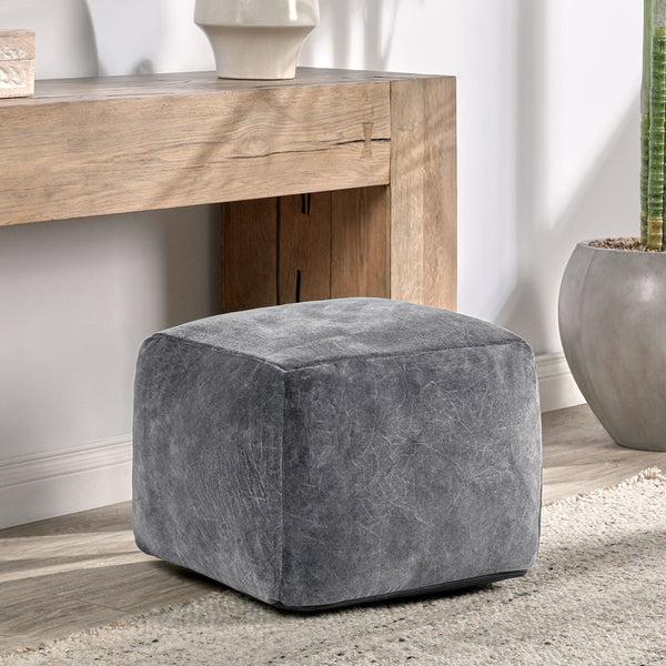 Heirloom Velvet Pouf with Stonewashed Cover