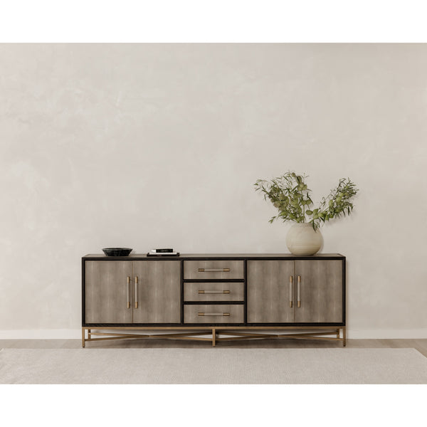 Moe's Mako Large Sideboard in Grey Oak with Gold Accents