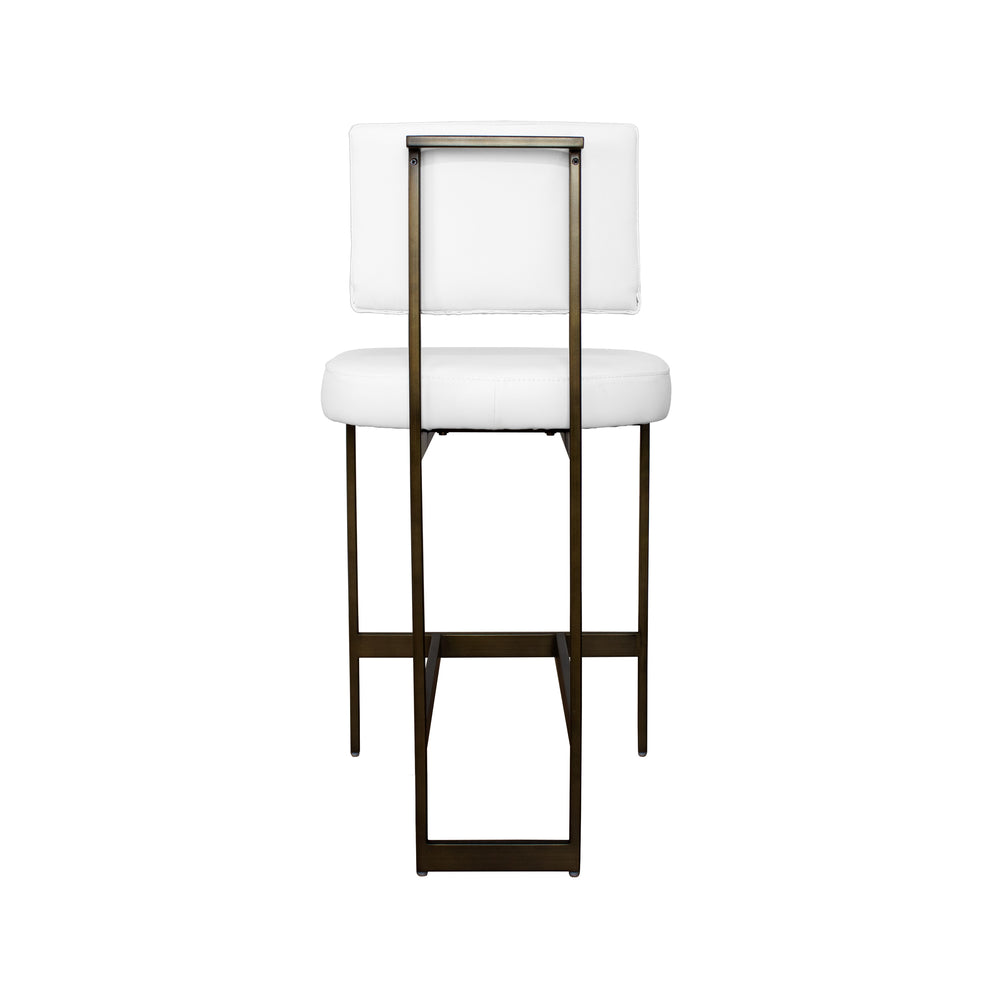 MODERN COUNTER STOOL WITH WHITE VINYL CUSHION IN BRONZE