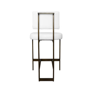MODERN COUNTER STOOL WITH WHITE VINYL CUSHION IN BRONZE