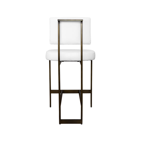 MODERN COUNTER STOOL WITH WHITE VINYL CUSHION IN BRONZE