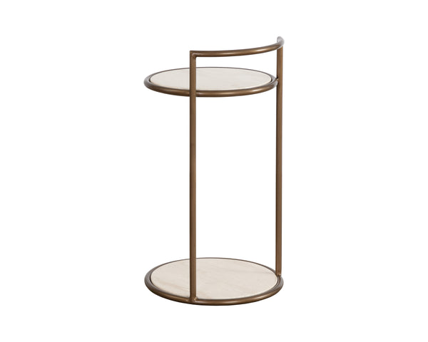 PARGA END TABLE - RUSTIC BRONZE - TRAVERTINE LOOK