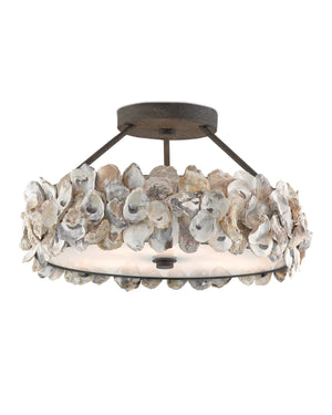 Oyster Semi-Flush In Textured Bronze & Natural