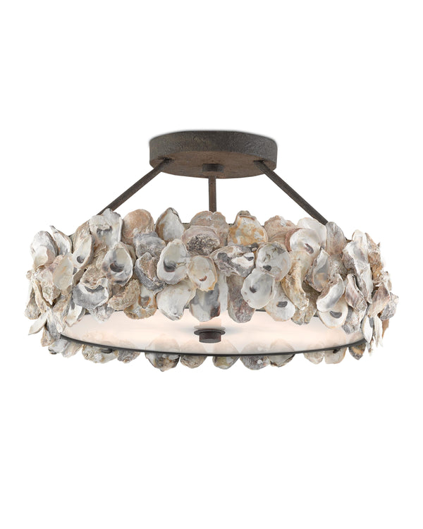 Oyster Semi-Flush In Textured Bronze & Natural