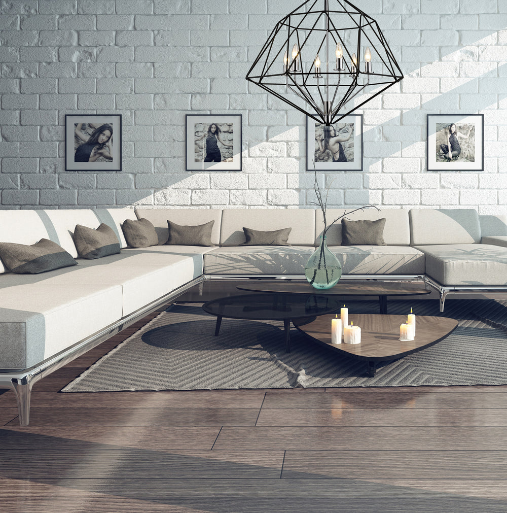 Geo 6 Light Chandelier in Matte Black + Chrome Finish