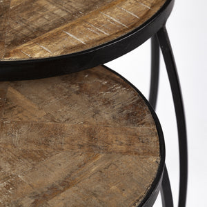 Clapp III (Set of 2) 20L x 20W Brown Round Wood Top W/ Black Metal Frame Nesting Accent Tables