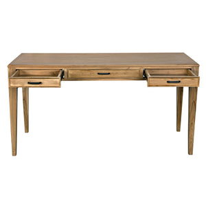 Ambrose Bleached Teak Desk with Brass Pulls and Clear Coat Finish