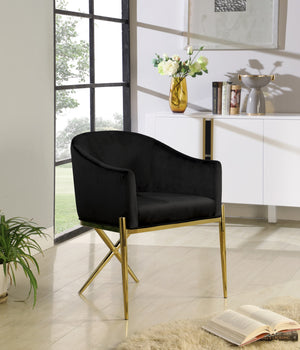 Doris Dining Chair In Black Velvet and Gold