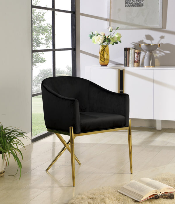 Doris Dining Chair In Black Velvet and Gold