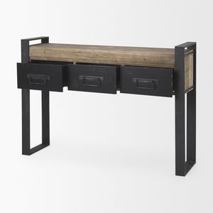 Carga 48L x 12W Black Metal Frame Brown Wooden Top Console Table W/Storage