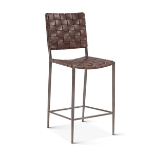 Copenhagen 17" Buffalo Leather and Iron Counter Chair, Brown