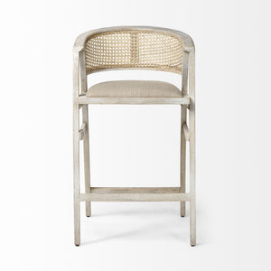 Tabitha 30.75" Seat Height Beige Fabric/Rattan Seat Blonde Wood Frame Bar Stool