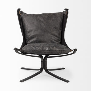 Colarado Black Leather Cushions w/ Black Metal Frame Sling-Style Accent Chair
