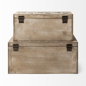Estooki Set of 2 Natural Wood Mirrored Boxes