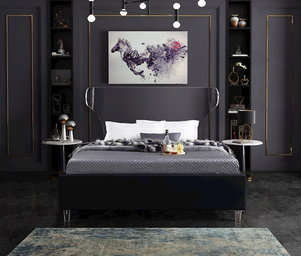 Levi Twin Bed In Black Velvet