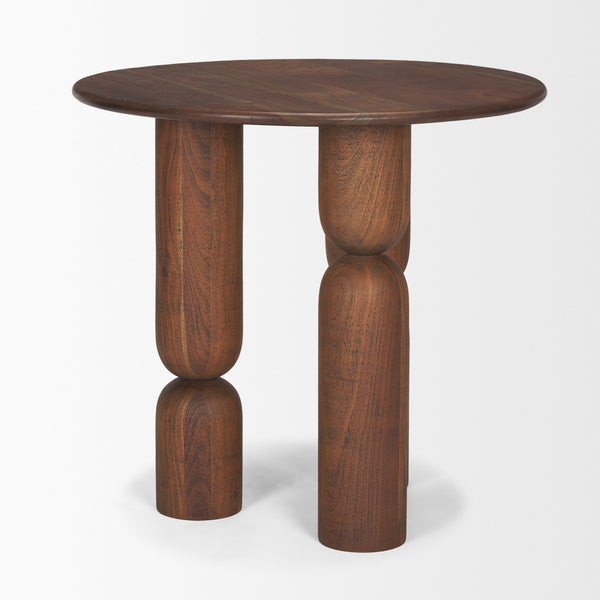 Sonel Pedestal Medium Dark Brown Acacia Wood Foyer Table