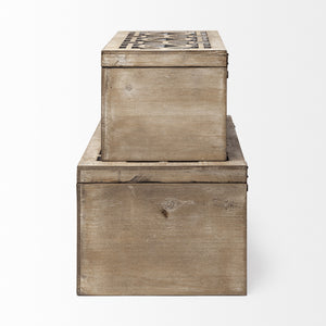 Estooki Set of 2 Natural Wood Mirrored Boxes