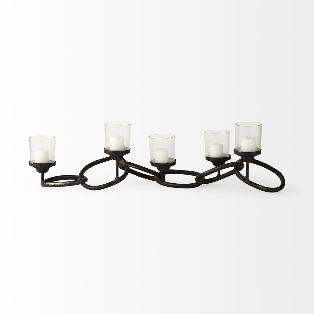 Quito Black Metal Chain-Link Five Candle Table Candle Holder
