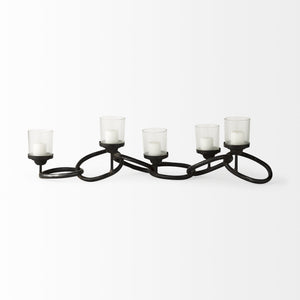 Quito Black Metal Chain-Link Five Candle Table Candle Holder